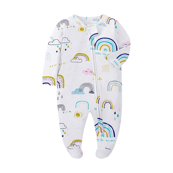 Cathalem Baby One-Piece Footies Rompers Pajamas Cotton Footed Pjs Play Boys Girls White 3-6 Months