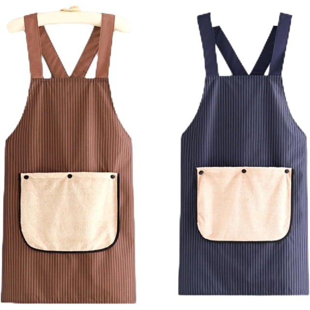2026 New Apron With Pockets Cross Back Design With Towel, Apron With Towel Attached,Pinstripe Cross-Back Kitchen