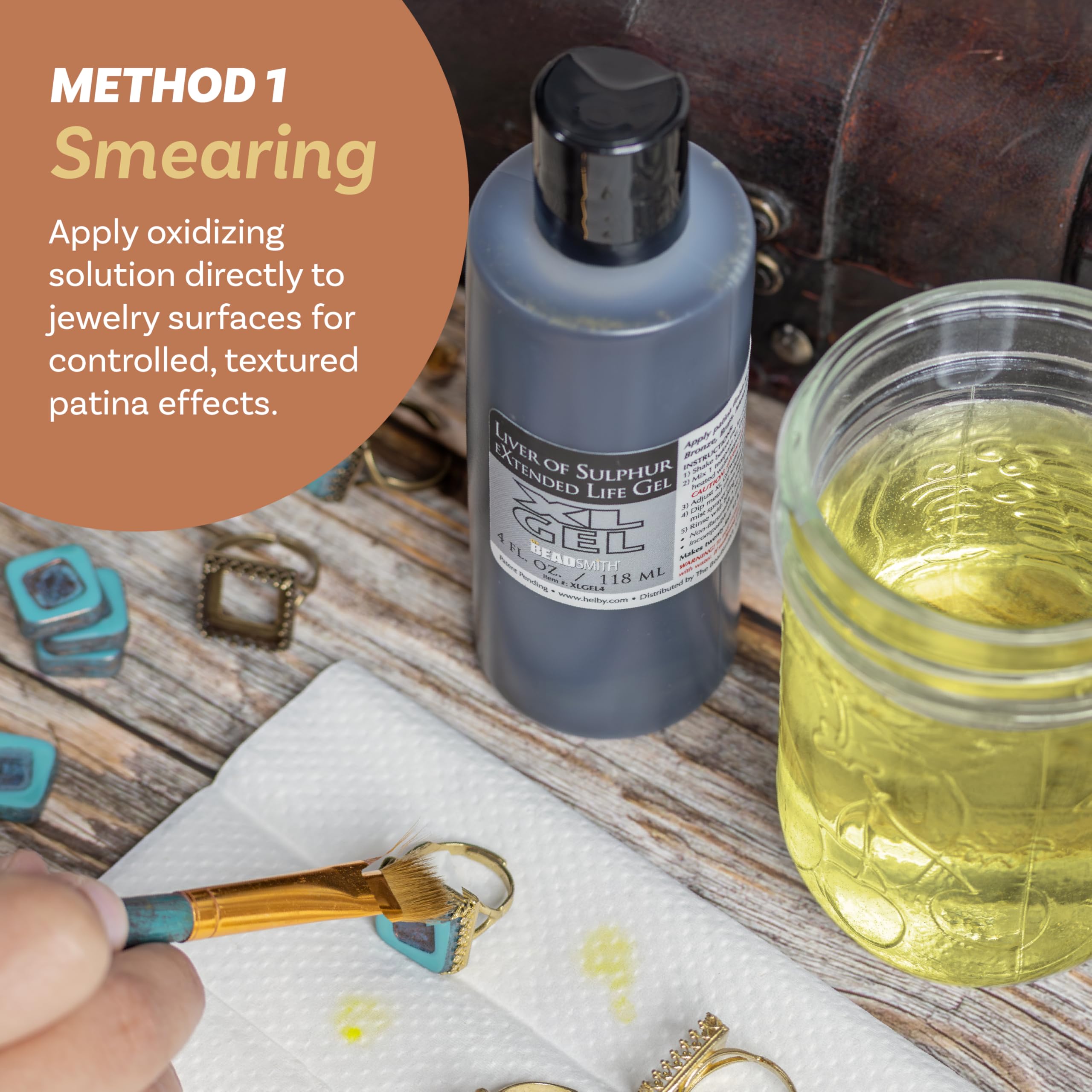 The Beadsmith XL Gel Liver of Sulfur Extended Life Gel 4 Fluid Ounces (118ml) Bottle Apply a Patina Finish to Silver Copper and Other Metal for Oxidized Look on Art and Jewelry Projects