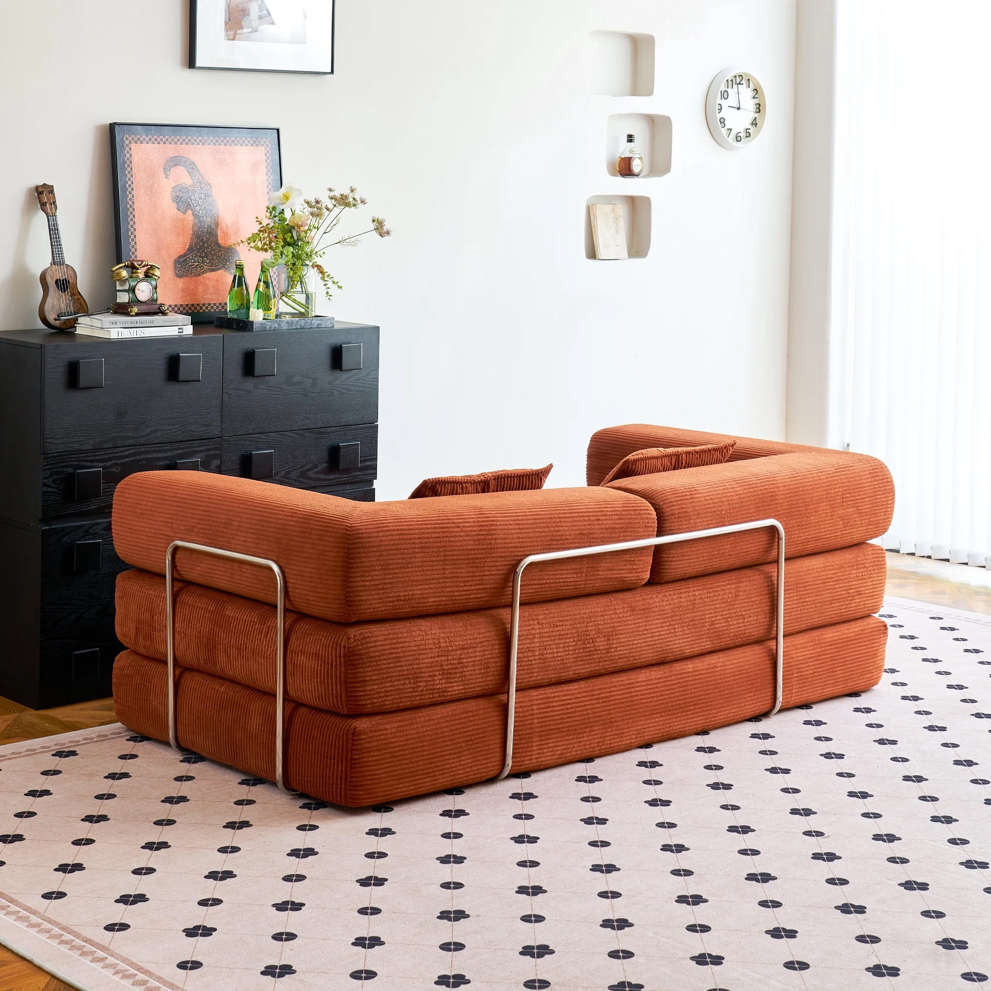 YINIX 62.9" Sleeper Sofa with Two Pillows, Comfy Modular Convertable Sofa Couch for Living Room, Small Spaces, Orange
