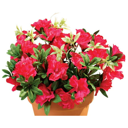 OakRidge Silk Azalea Bush – Artificial Flowers Outdoor Décor – Dark Pink, 17”