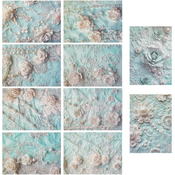 60Pcs Floral Pattern Scrapbook Paper Vintage Scrapbooking Papers Flower Pearls Decorative Journaling Art Craft Paper Supplies for Junk Journal Planner Card Making oto Decor Cyan 10x14cm 2sets