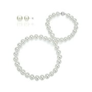 ADDURN 14Kt White Gold Freshwater Pearl Necklace and Stud Earring Set for Woman - AAA Quality - Variant Sizes Available.