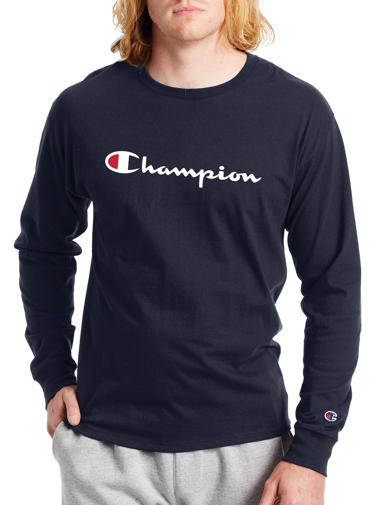 Champion - Champion Men's Script Logo Classic Long Sleeve Graphic Tee ...