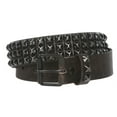 thumbnail image 2 of Snap On 1 3/4" Three Row Punk Rock Star Distressed Black Studded Leather Belt, 2 of 5