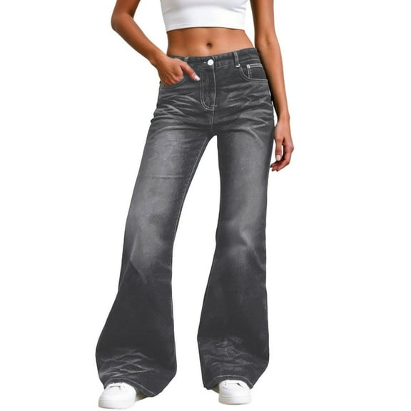 sususu Women's Stretch Denim Flared Bootcut Jeans High Waist Slim Fit Trousers With Long Bottom Length Comfortable Everyday Wear,Black,M