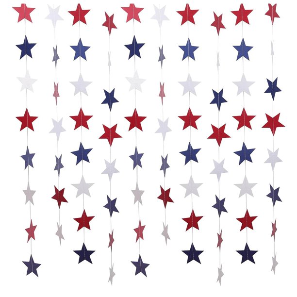 Banderín Navideño Patriótico Con Estrellas, Cinta Y Corona De Flores, Rojo, Blanco Y Azul, Cinta De Papel Con Estrellas, Banderín Patriótico, Decoración Para Colgar, Decoraciones Navideñas, Eventos