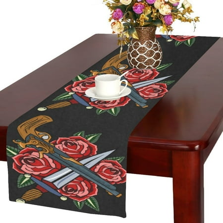 

MYPOP New Revolvers and Red Roses Cotton Linen Table Runner 16x72 inches