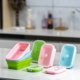 thumbnail image 2 of Fiambrera plegable de silicona, 3 unidades, 1200 ml, soporte plegable, contenedores de almacenamiento de alimentos de silicona, comida de silicona multicolor plegable (azul, rosa, verde), 2 of 5