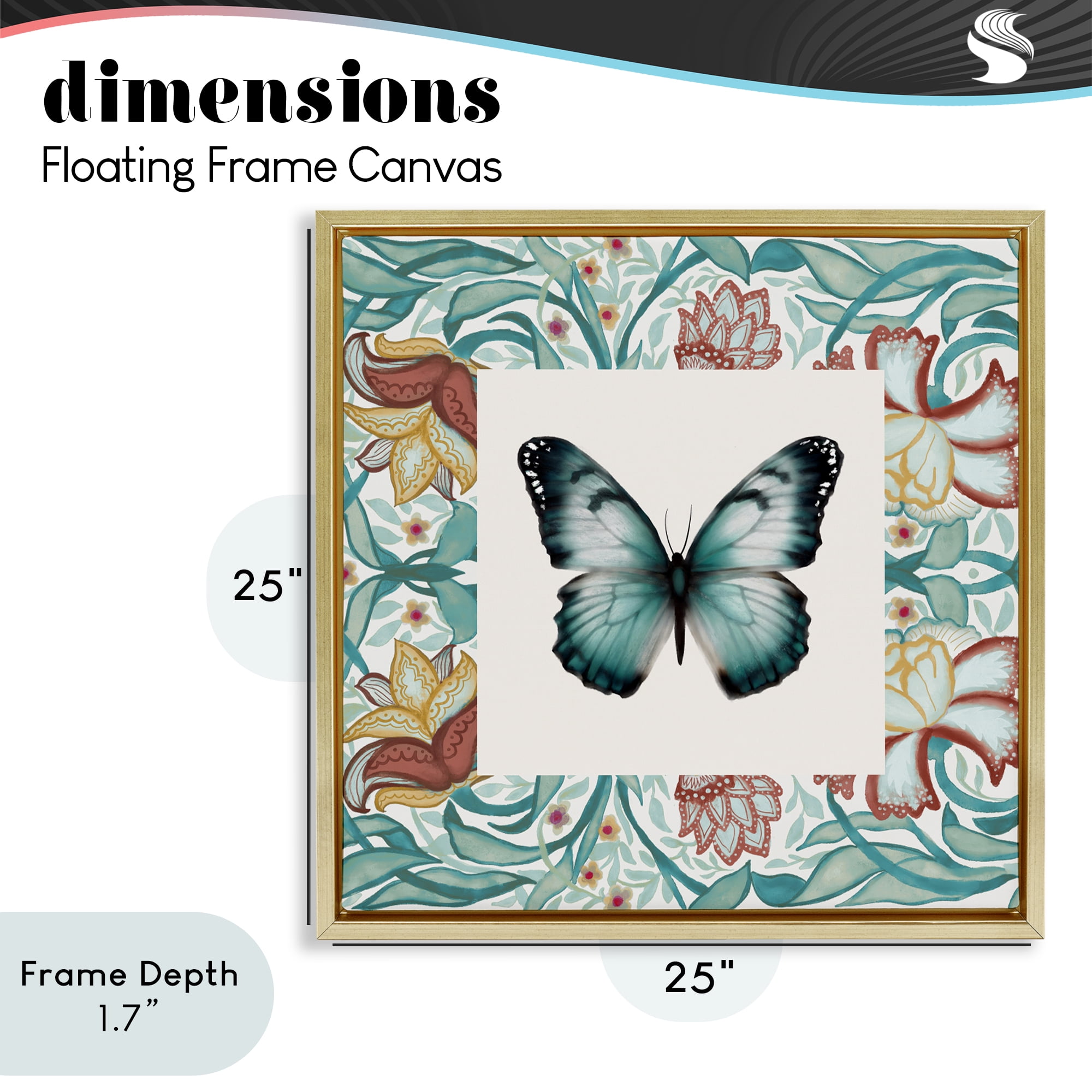 Stupell Industries Blue Toned Baroque Butterfly Gold Framed Floater Canvas Wall Art, design by Elizabeth Medley