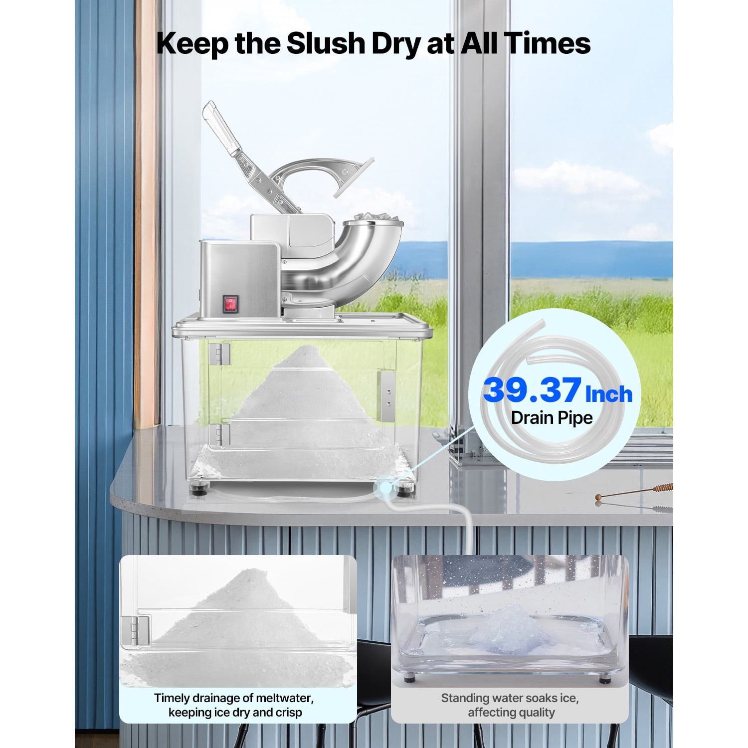 KFFKFF Commercial Ice Crusher 661LBS/H, 350W Electric Snow Cone Machine with 4 Blades, 2000RPM Stainless Steel Shaved Ice Maker with 11 Gal Ice Storage Box, Ideal for Homes, Restaurants, and Bars