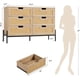 thumbnail image 3 of Oak - colored natural rattan 6 - cajón double cómoda: de madera chest of cajones con solid metal legs para dormitorio, sala de estar, o entrada, 3 of 5