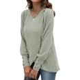 thumbnail image 2 of WREESH Womens Fashion Sweater Round-Neck Puff Long Sleeve Loose Solid Color Blouse Pullover Fall Tops 2024 Green, 2 of 7