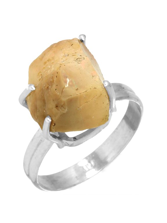 Ethiopian Opal Rough Ring 925 Sterling Silver Women Jewelry