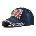 thumbnail image 2 of Odeerbi 4th of July Patriotic Baseball Cap for Men Women 2025 Fashion Retro Metal Drill Flag Letter Print Hat Dark Blue, 2 of 4