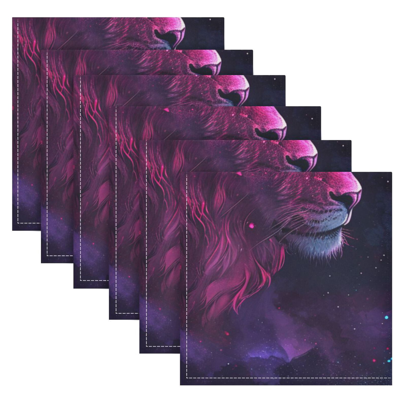 JSTEL Lions Nebula Cloth Napkins Set of 6, 20x20 Inch Washable and Reusable Napkin for Decoupage Dinner Party Everyday Use