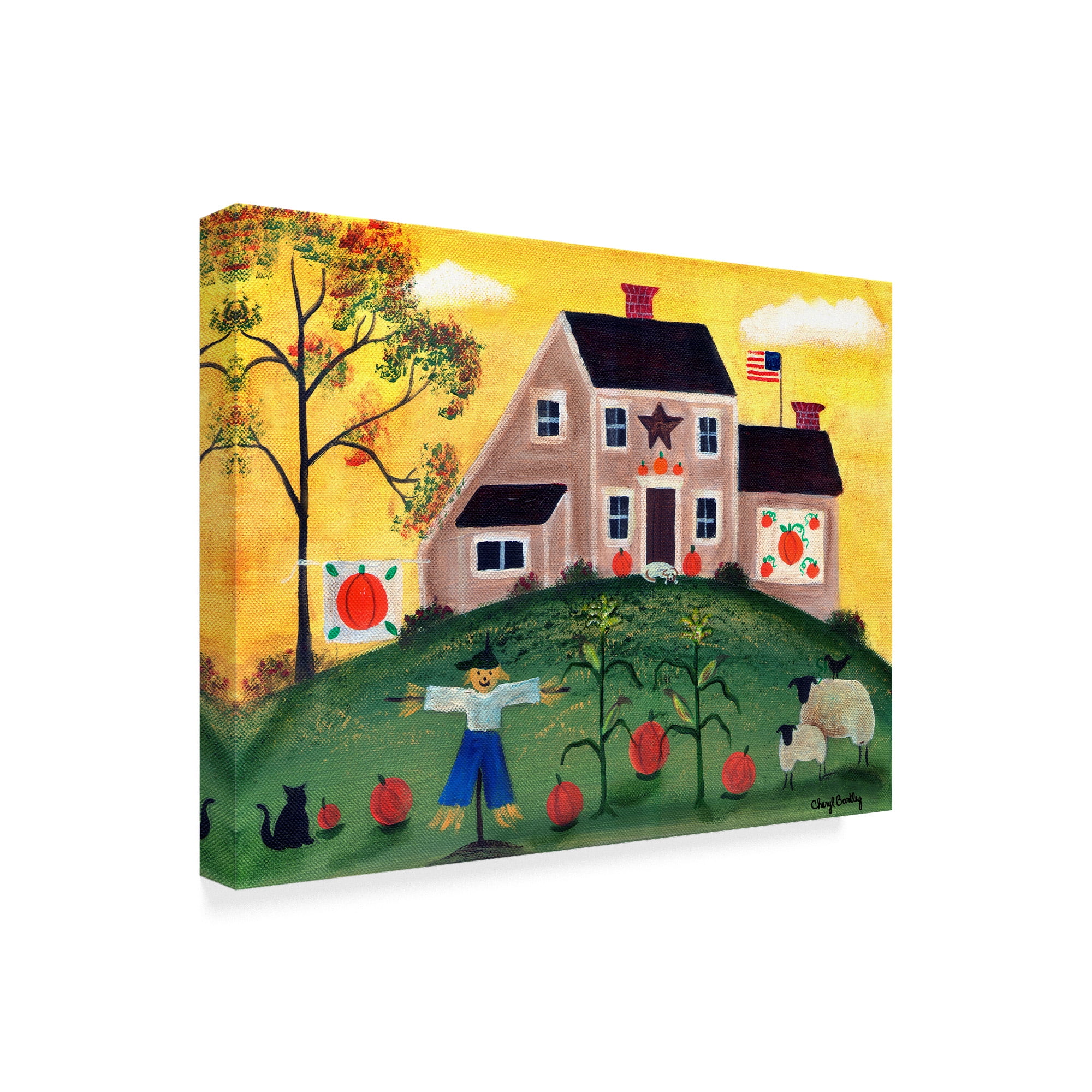 Trademark Fine Art 'Scarecrow Pumpkin Sheep' Canvas Art by Cheryl Bartley