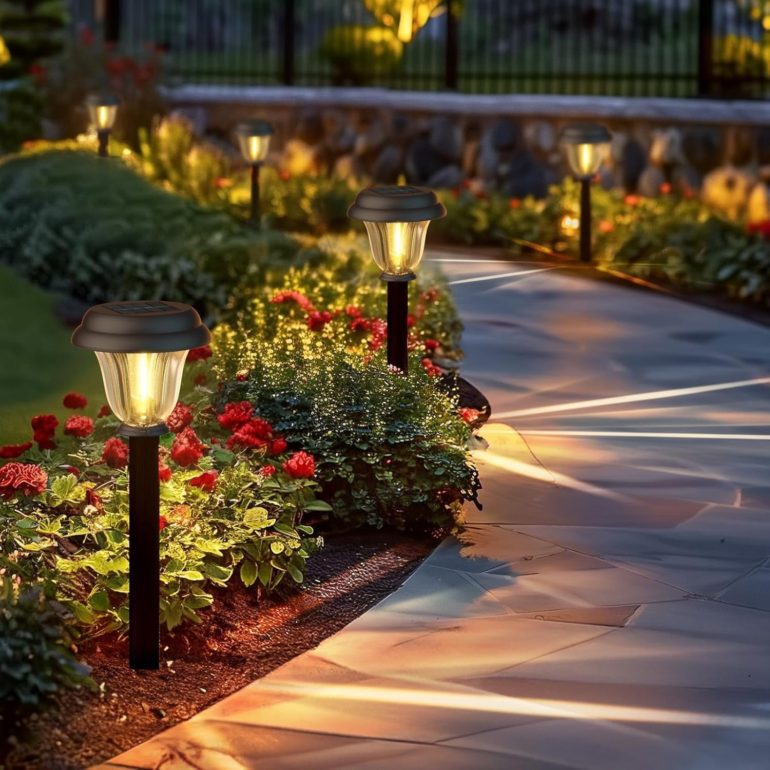 8 Pack Solar Lights Outdoor, Stainless Steel Glass Solar Pathway Lights, Auto On/Off Long-Lasting Waterproof Landscape Lighting for Garden, Landscape, Path, Yard, Warkway (Warm White)
