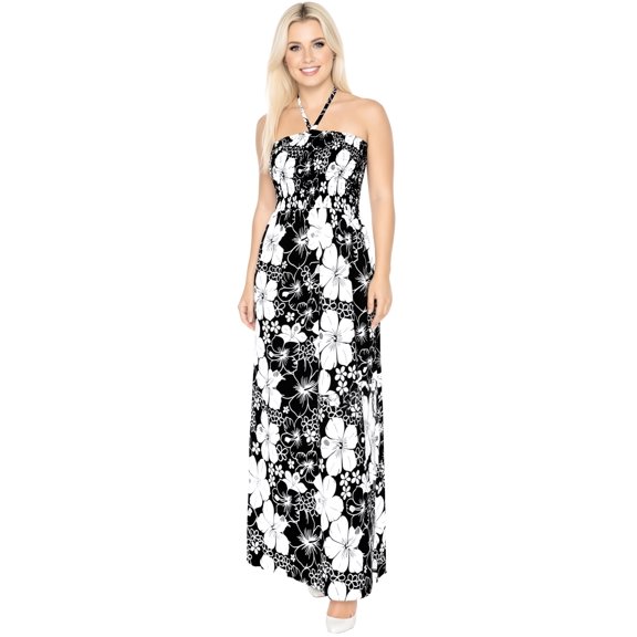 HAPPY BAY Women's Summer A-Line Maxi Smocked Top Slit Dress Long Beach Bohemian Strapless Tube Dresses for Women One Size Black, All Over Floral