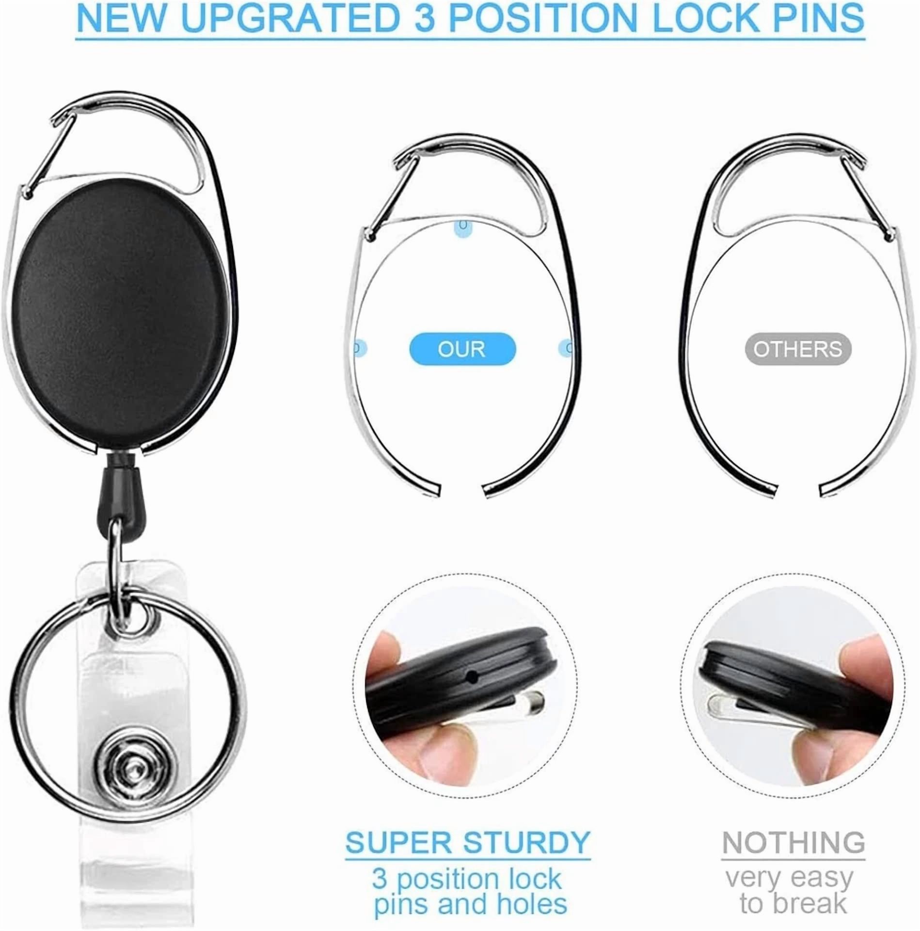 CRESTIN- Badge Reel, 2 Pack Retractable Badge Holders With Carabiner Belt Clip And Key Ri