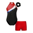 thumbnail image 3 of TTAO Kids Girls Sparkly Gymnastics Leotard Ballet Dance Unitard with Shorts and Hair Band Set Red 14, 3 of 7