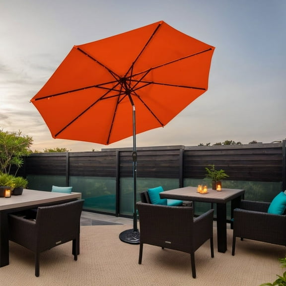 Resenkos 10' Solar LED Lighted Patio Market Umbrella Shade Tilt Adjustment Crank-Orange, Outdoor Table Umbrella, Yard Umbrella, Outdoor Patio Umbrellas for Outdoor Patio Backyard Garden
