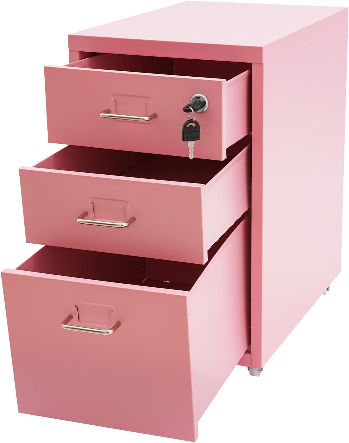 3 Drawer Pikn File Cabinet, Metal Filing Cabinets with Lock, Pink Vertical Filing Cabinet Under Desk for Home Office, Heavy Duty Metal Storage Cabinet for A4/Letter/Legal Size File