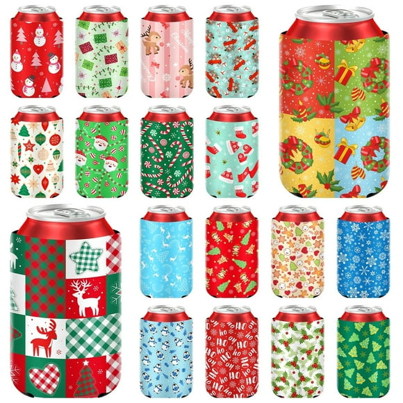 Paquete de 18 fundas refrigeradoras para latas navideñas de Sepglitter, de neopreno