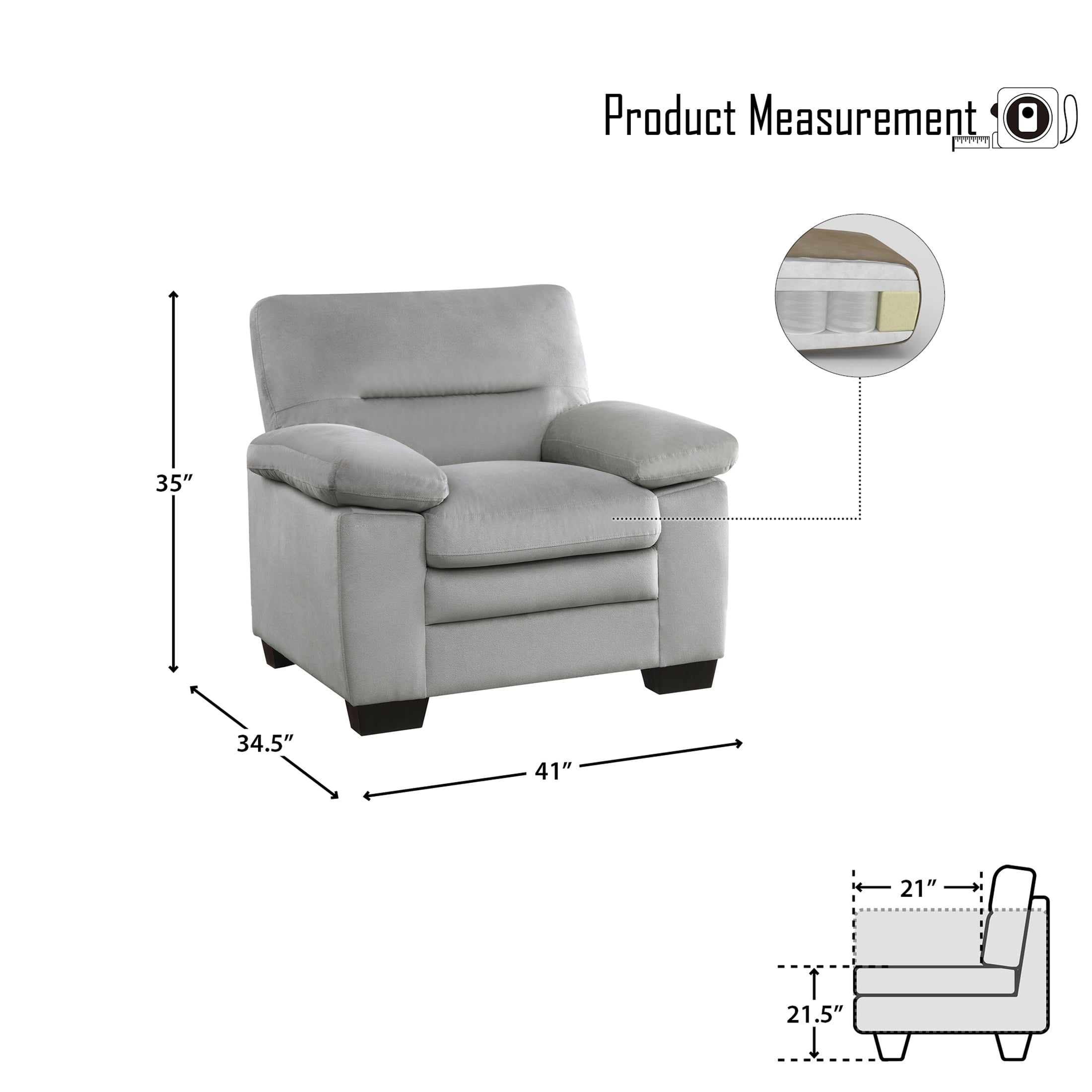 OakvillePark Savion Fabric Upholstered Living Room Chair, Gray