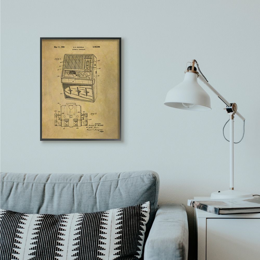Stupell Industries Patent Vintage Jukebox Brown Texture Design Framed Giclee Texturized Art by Daniel Sproul
