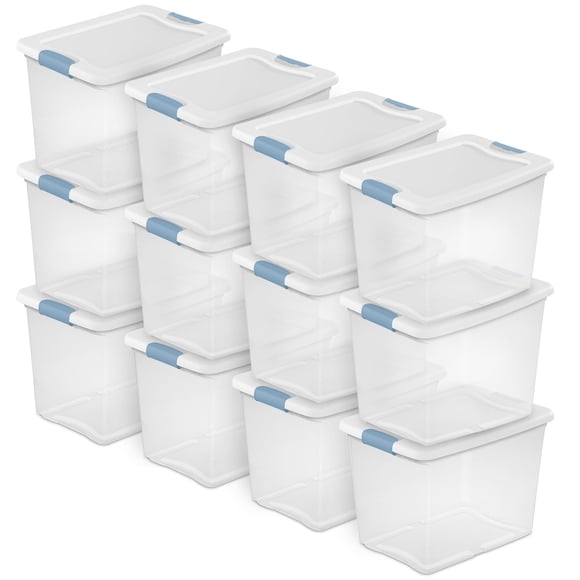 Caja con Cierre Sterilite Paquete de 12, Contenedores de Almacenamiento Bajo la Cama con Tapa, Plástico Transparente, 25 Cuartos - Contenedores Resistentes para Organizar Armario, Baño y Oficina