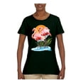 thumbnail image 2 of Wild Bobby, Flamingo Love Print, Animal Lover, Women Graphic Tee, Forest Green, Large, 2 of 4