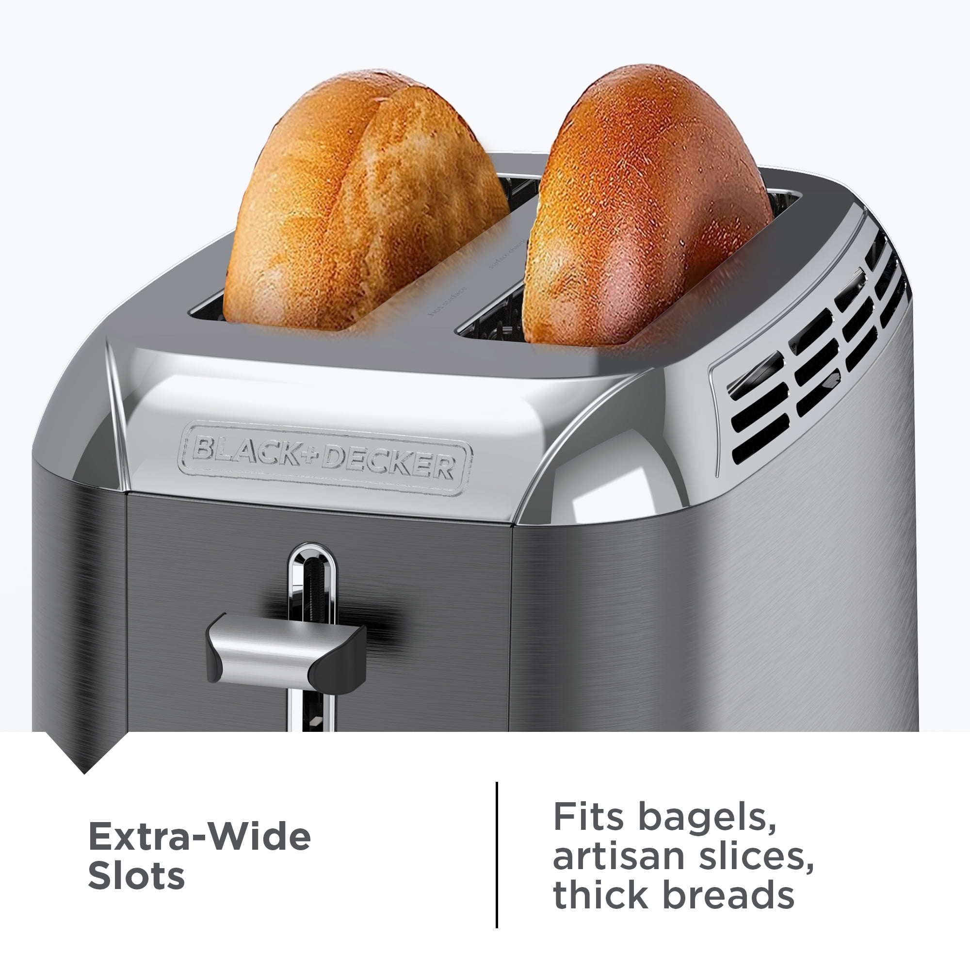 BLACK+DECKER 2-Slice Rapid Toaster, Black Stainless Steel with Removable Tray