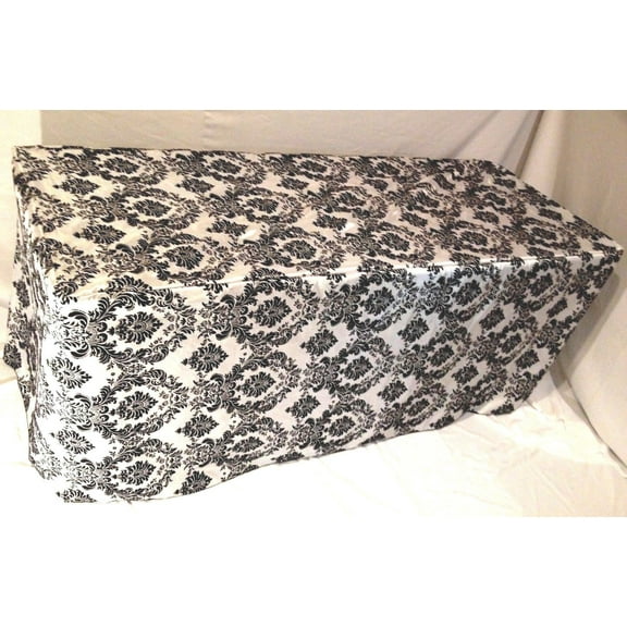 4' ft. Fitted Black White Damask Flocked Taffeta Tablecloth table cover Wedding"
