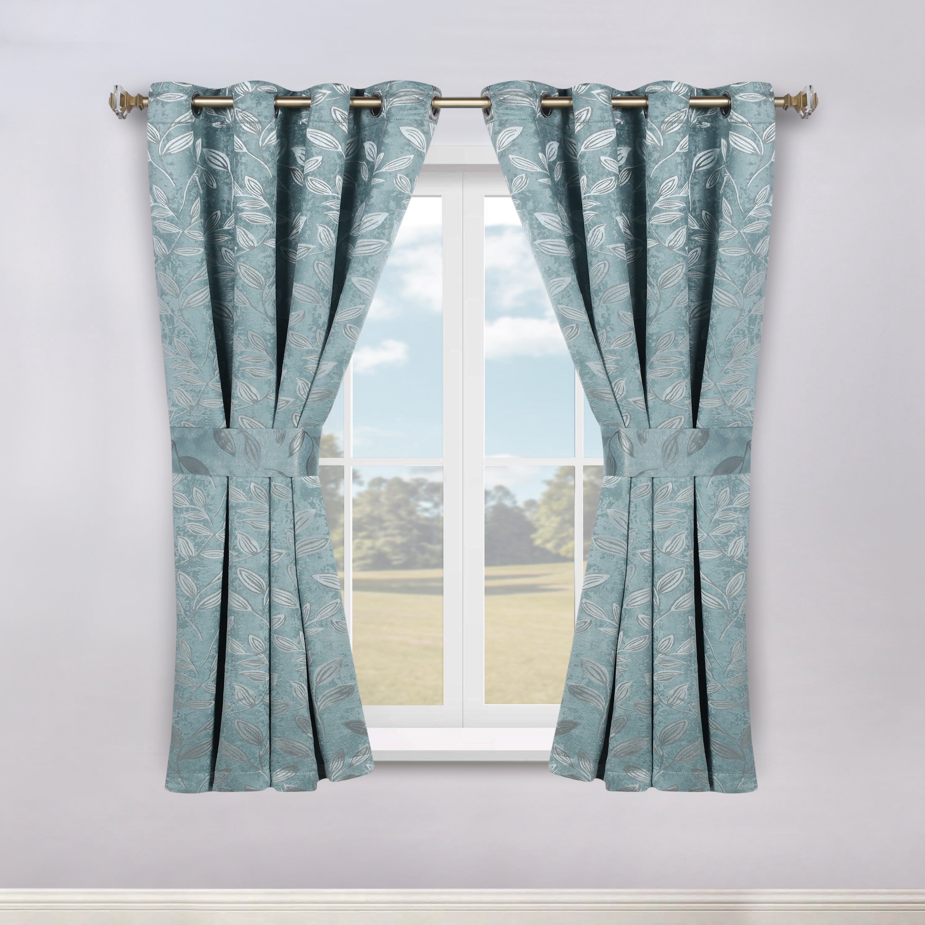Superior Blackout Leaves Curtains Set of 2, Light Filtering Grommet Curtain Panel Set, Green Lily, 46"W x 63"L