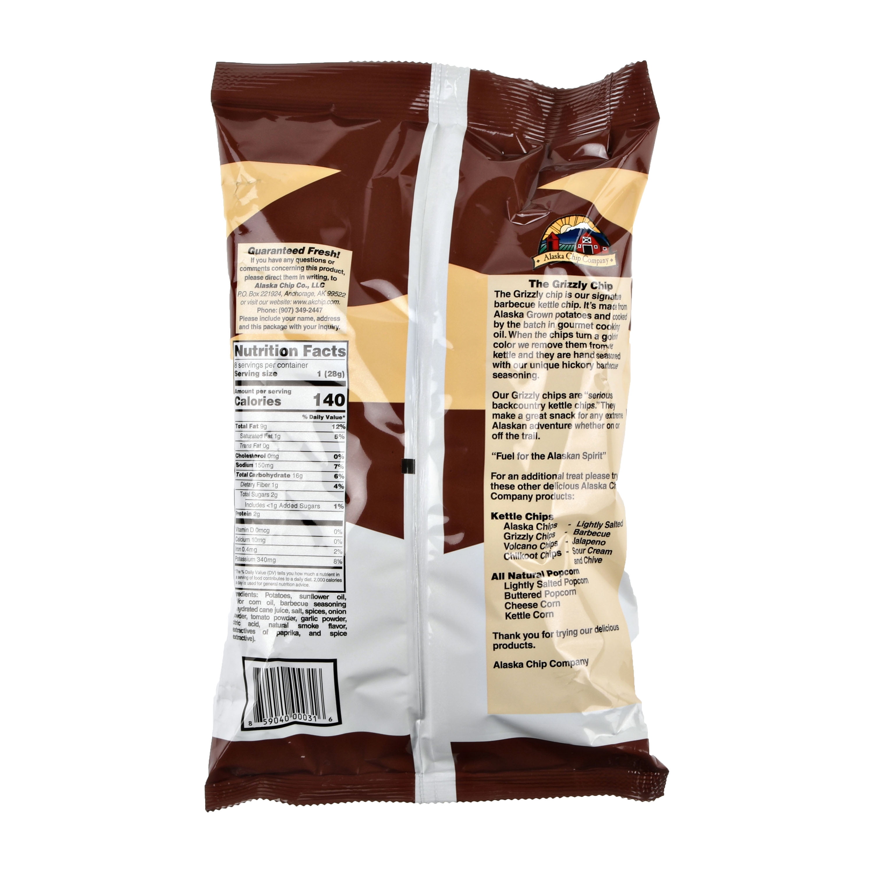 Alaska Chip Company Grizzly Barbecue Potato Chips, 8 oz