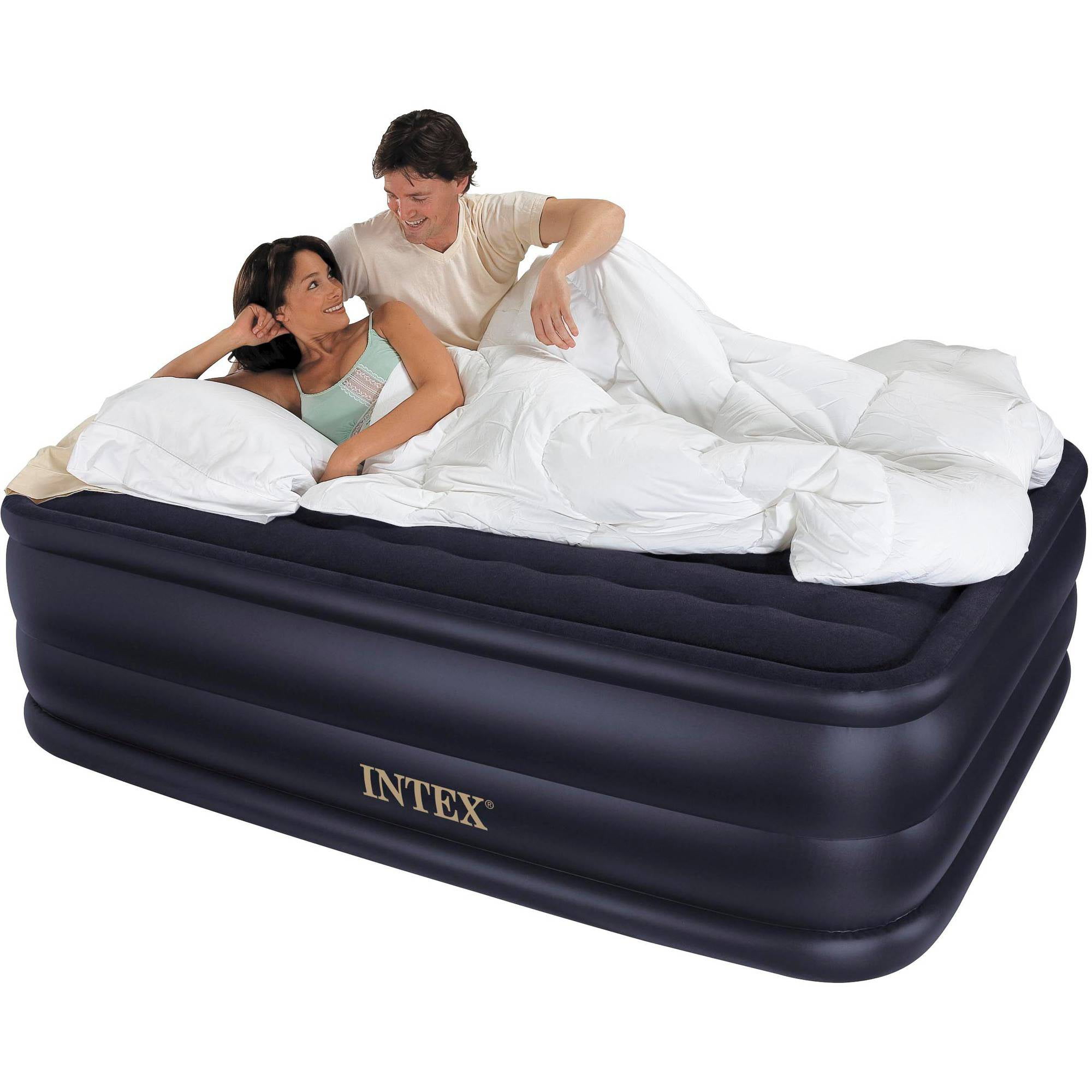 Queen Size Air Bed Mattress With Built-In Electric Pump Raised Intex Guests Beds 