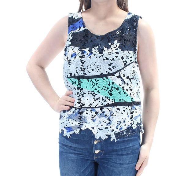 BAR III Womens White Lace Floral Sleeveless Jewel Neck Top Size: 2XS
