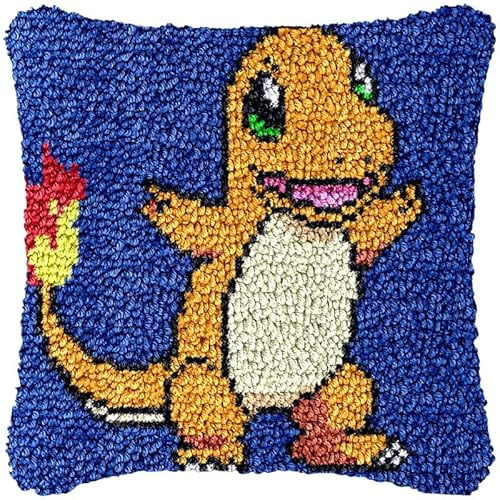 Dinosaur Latch Hook Pillowcase Kits for Adults and Starter DIY Cushion Latch Hooking Make Rug Kits with Preprinted Canvas Crochet Yarn Kits Needlework Crafts 17'' X 17''