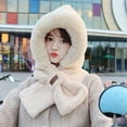 thumbnail image 4 of dianhelloya Warm hat Winter Hat Scarf Furry Plush Solid Color Thicken Lightweight Keep Warm Cross Windproof Lady Scarf Cap for Going Out Khaki, 4 of 8