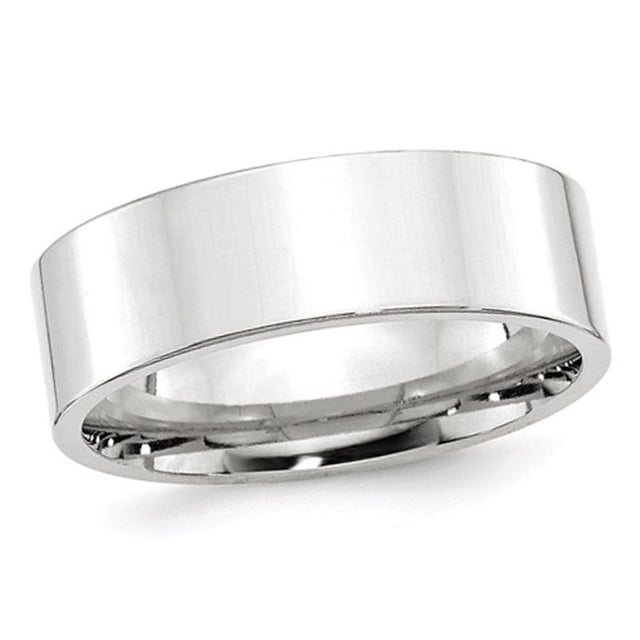 Mens 14K White Gold 7mm Flat Comfort Fit Wedding Band Ring