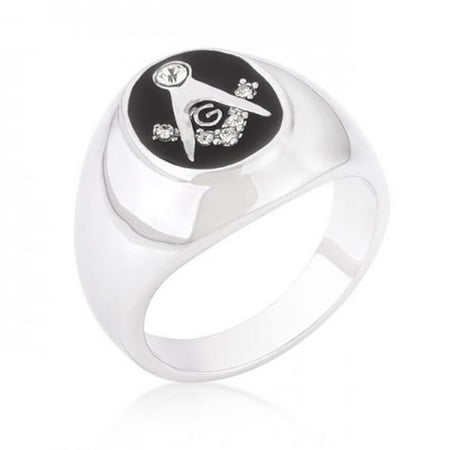 Icon Bijoux R05515R-V01-12 Silvertone Onyx Cubic Zirconia Masonic Ring (Size: 12)