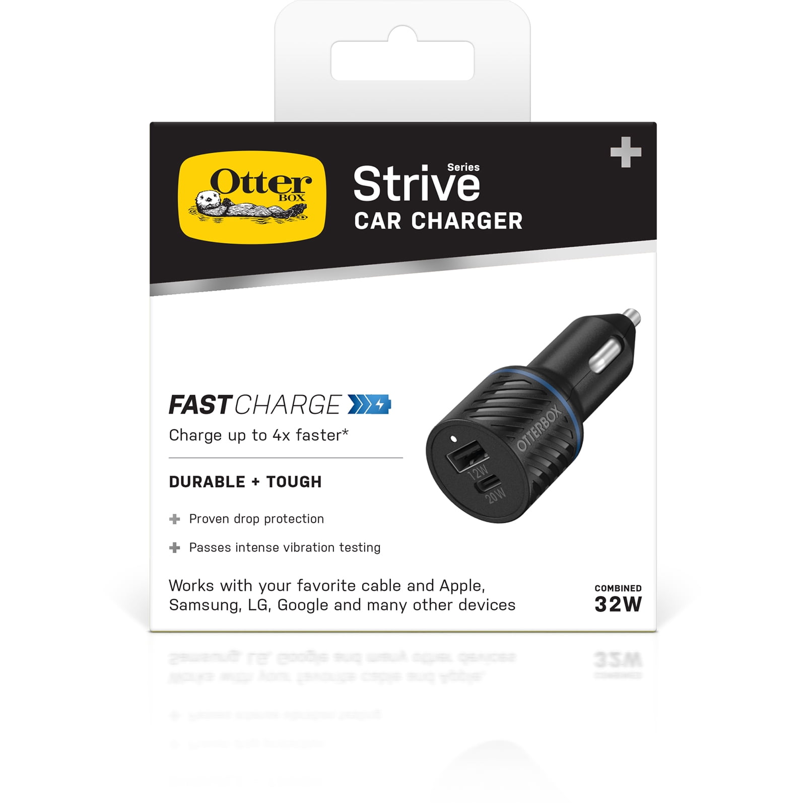 OtterBox Strive Series Dual Port 32W Car Charger - 20W Fast Charge USB-C and 12W USB-A - Blue Night