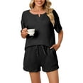 thumbnail image 3 of Lucakuins, conjunto de pijamas de 2 piezas para mujer, camisetas de manga corta de Color sólido y pantalones cortos elásticos, ropa de dormir suave para dormir, ropa de salón Lucakuins moda, 3 of 5