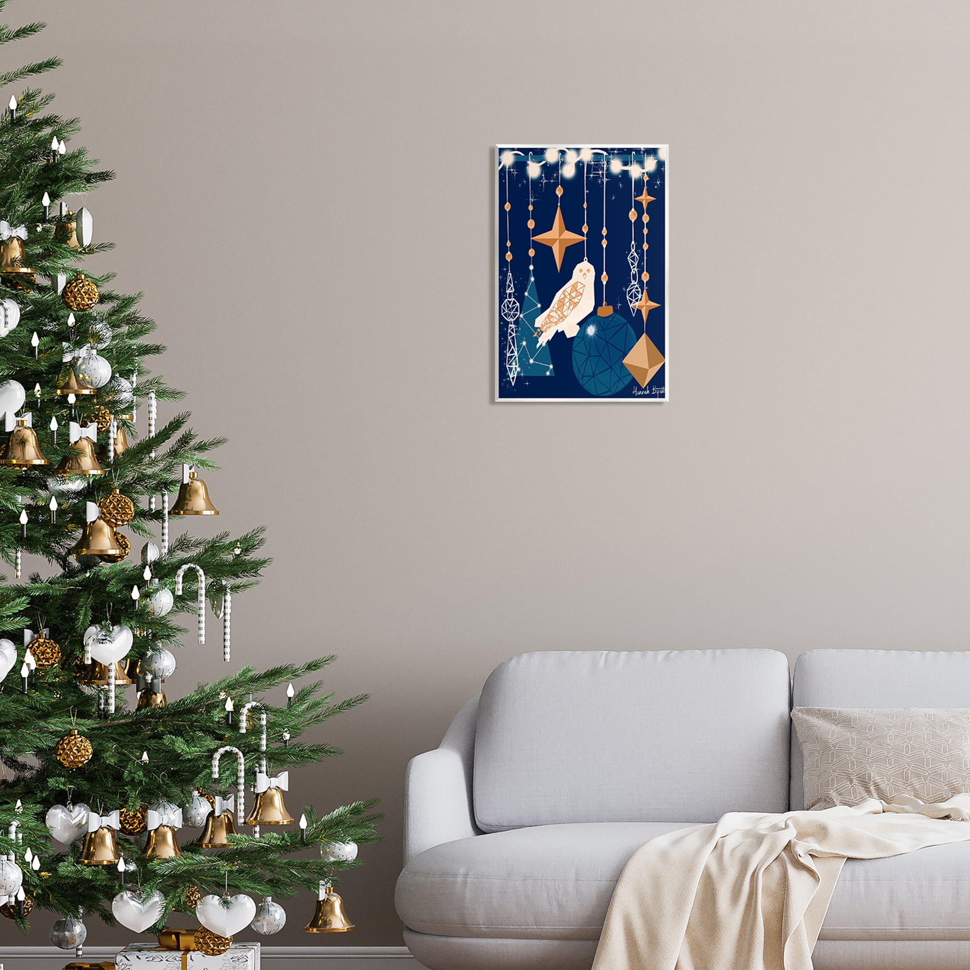 Stupell Industries Geometric Winter Owl Holiday Painting Unframed Art Print Wall Art, 13 x 19