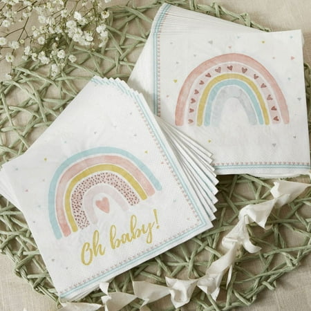 Kate Aspen Decorative 2 Ply Paper Napkins - Set of 60 - 6.5 Inch Durable Disposable Serveware for Birthday, Baby Shower, Anniversary Party (Bulk) - Boho Rainbow