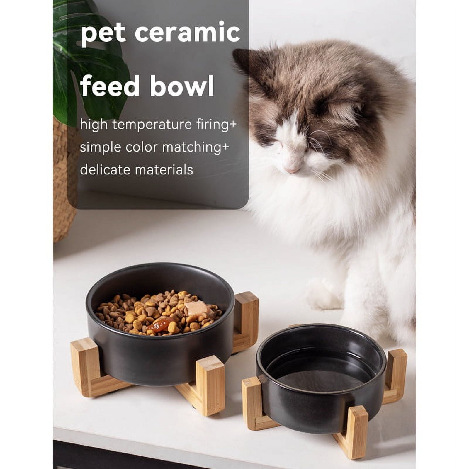 Cat Black Ceramic Bowl Pet Food Water Feeders Dogs Double Drinking Eating Feeding Bowls with Stand
