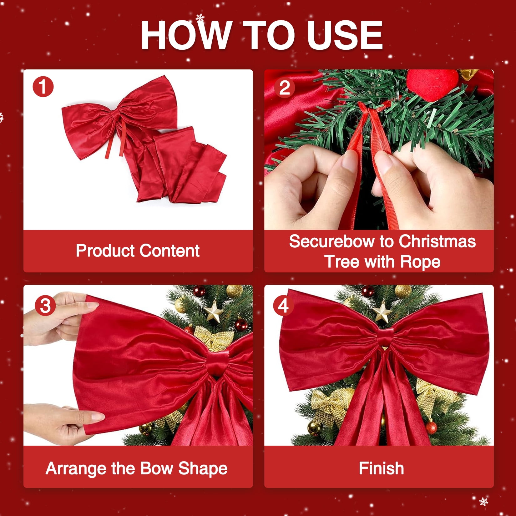 Amkui 23"x63" Christmas Tree Topper Bow Large Red Ribbon Bow for Xmas Tree Decor Staircase Outdoor Home Front Door Holiday Party & Wedding Decorations -1pc