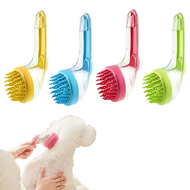 Cepillo de champú de peine de pelo de mango largo | Masajeador de cuero cabelludo para mascotas y humanos | Dispensador de líquidos | Cerdas finas y suaves | Uso en seco y húmedo | Herramienta de