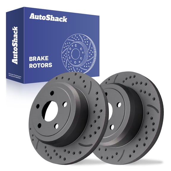 AutoShack Rear Solid Drilled & Slotted Coated Brake Rotors Black Matte Finish 2-PC Set Replacement for 2011-2020 Jeep Grand Cherokee 2011-2020 Dodge Durango BlackShield 12.99" (330 mm)